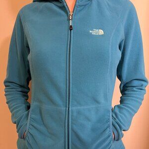 North Face Woman’s Blue Zippered Fleece Jacket With Hood